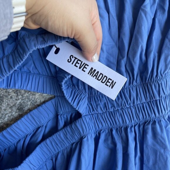 Steve Madden Leena Maxi Dress In Ultramarine Blue One Shoulder Small Ruffle - Picture 8 of 10